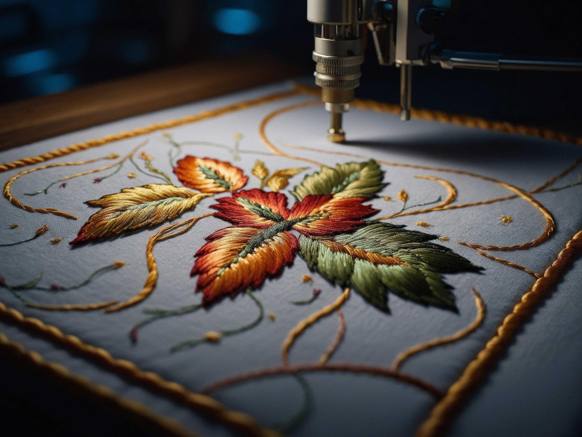 close-up of digitized embroidery path on screen