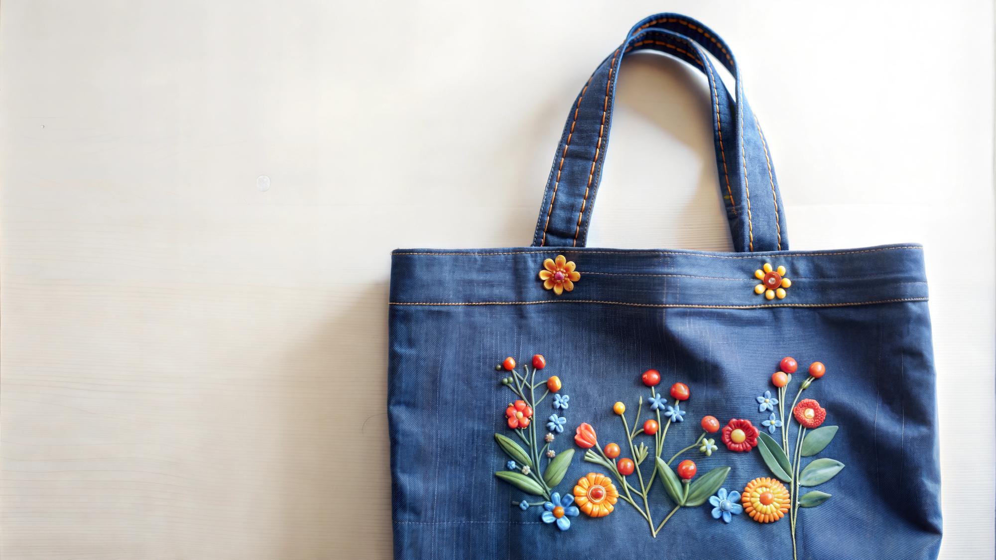 embroidered tote bag flatlay